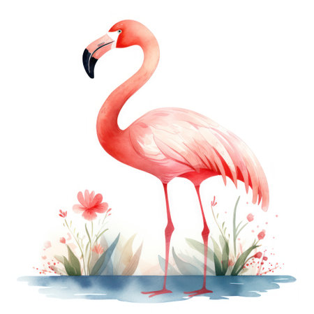 Simple Flamingo Watercolor Painting AI Generatedの素材