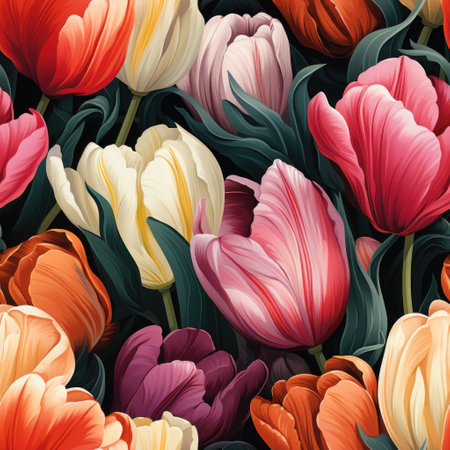 Vibrant Tulip Flower Pattern Tile AI Generatedの素材