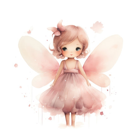 Enchanting Pink Fairy in Watercolor Style AI Generatedの素材