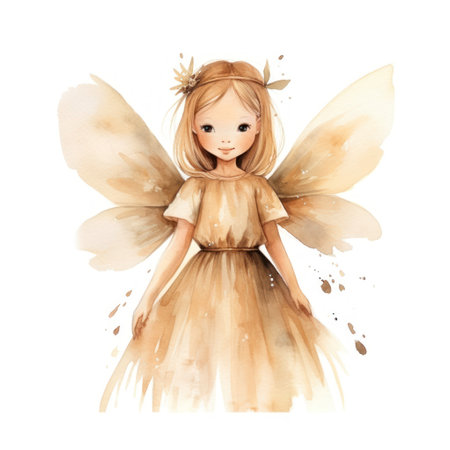 Enchanting Beige Fairy in a Delicate Dress AI Generatedの素材