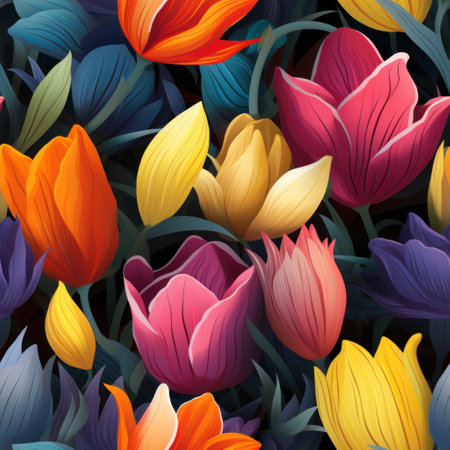Vibrant Tulip Flower Pattern Tile AI Generatedの素材