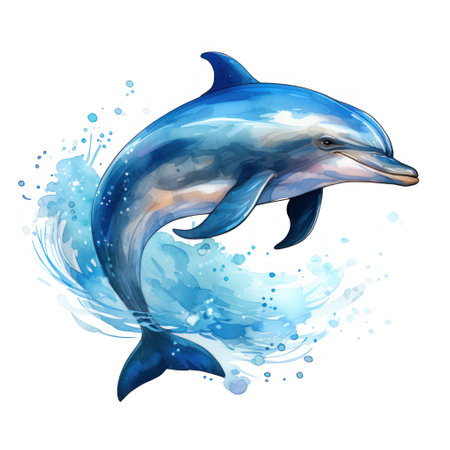 Bright Watercolor Dolphin Clipart AI Generatedの素材