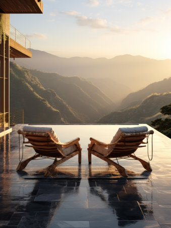 Scenic View of Two Pool Seats at Cliffs Overlooking Mountain AI Generatedの素材