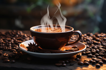 A Cup of Black Coffee on White Wooden Table AI Generatedの素材