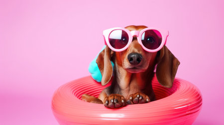 Cute and Funny Dachshund in Trendy Pink Sunglasses AI Generatedの素材