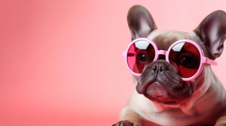 Cute and Funny French Bulldog in Trendy Pink Sun AI Generatedの素材