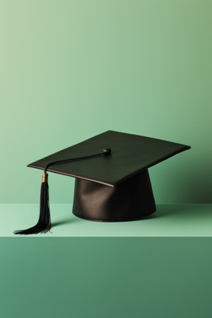 Minimal Style Academic Cap on Light Green Background AI Generatedの素材