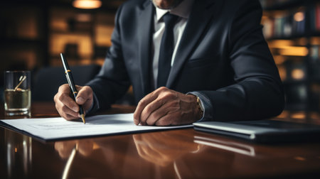 Closeup Hand of Businessman Signing Contract AI Generatedの素材
