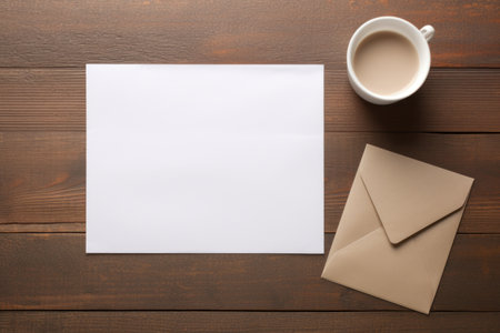 Blank letter and envelope on table AI Generatedの素材