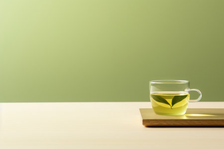 Refreshing Green Tea on Minimal Table Top AI Generatedの素材