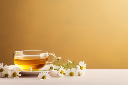 Refreshing Chamomile Tea in Glass on Table Top AI Generatedの素材