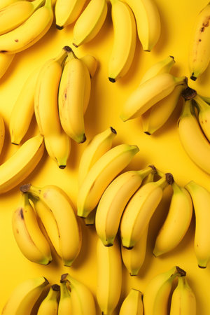 Fresh Cucumbers and Peeled Bananas on Yellow Background AI Generatedの素材