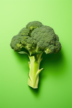 Fresh Broccoli on Green Background AI Generatedの素材