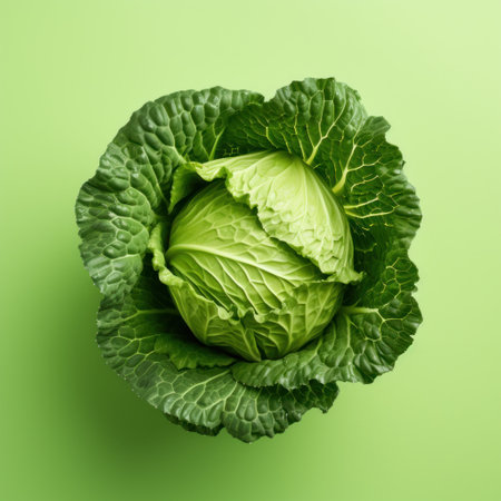 Fresh Cabbage on Green Background AI Generatedの素材