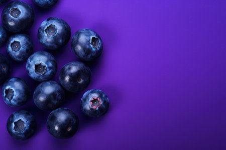 Fresh Blueberries on Purple Background AI Generatedの素材