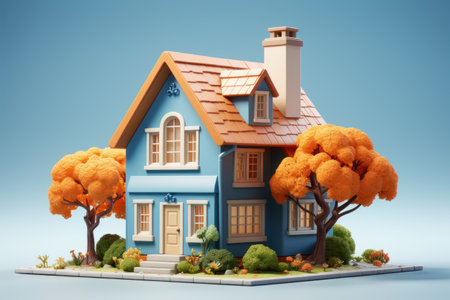 Simple House Model Isolated on Pastel Background AI Generatedの素材