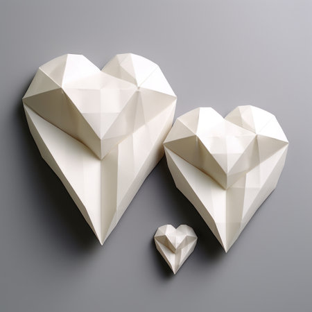 Origami Heart Shapes on Plain Background AI Generatedの素材