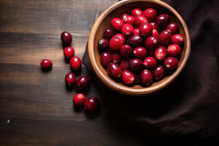 Minimal Style Cranberries on Rustic Wooden Background AI Generatedの素材