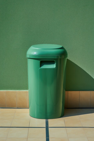 Minimal Style of One Green Plastic Trash Can AI Generatedの素材