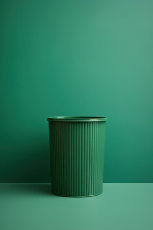 Minimal Style of One Green Plastic Trash Can AI Generatedの素材
