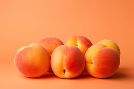 Vibrant Peaches on Orange Background AI Generatedの素材