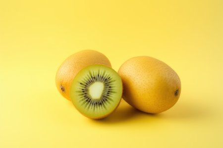 Vibrant Yellow Kiwi Fruits on Colorful Background AI Generatedの素材