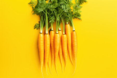 Vibrant Yellow Carrots on Colorful Background AI Generatedの素材