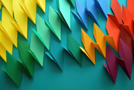 Rainbow Colored Paper Arrows for Marketing Banners AI Generatedの素材