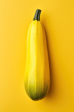 Vibrant Yellow Zucchini on Colorful Background AI Generatedの素材