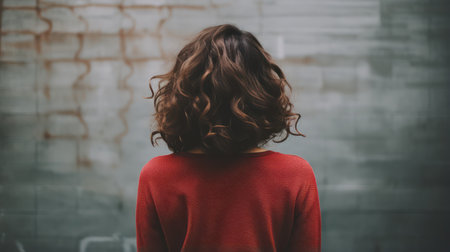 Mysterious Woman Standing with Her Back to the Camera AI Generatedの素材