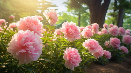 Glowing Peonies in a Summer Garden AI Generatedの素材