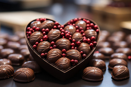 Closeup of Heart-shaped Box of Chocolates - A Classic Valentine's Day Gift AI Generatedの素材