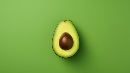 Freshly Sliced Avocado on Green Background AI Generatedの素材