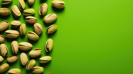 Pistachio nuts on green background. Pistachio nuts on green backgroundの素材