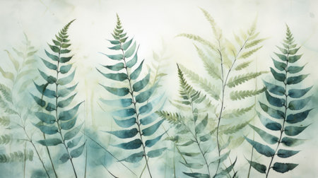 Artful Watercolor Fern Leaf Fronds: Detailed and Graceful AI Generatedの素材