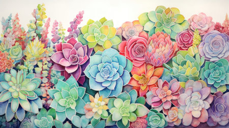 Unique and Colorful Succulent Garden in Abstract Watercolor Style AI Generatedの素材