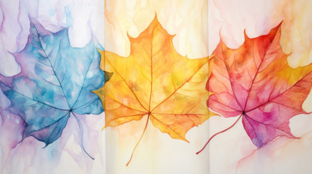 Set of Three Abstract Watercolor Sycamore Leaf Vei AI Generatedの素材