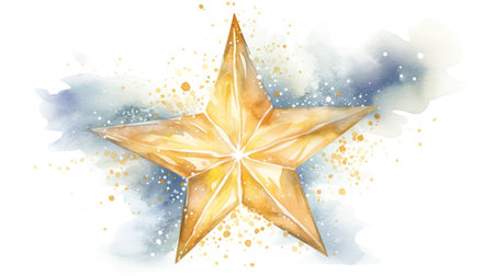 Glistening Watercolor Christmas Star Shining Brightly in Winter Night Sky AI Generatedの素材