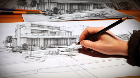 Architectural Drawing with a Pen in Commercial Imagery Style AI Generatedの素材
