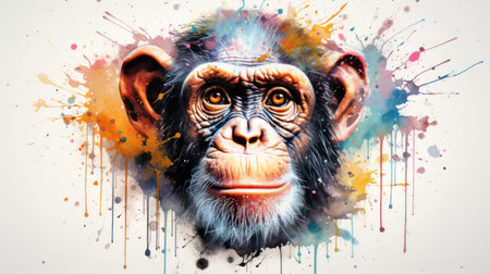 Expressive Watercolor Chimpanzee with Detailed Eyes on White Background AI Generatedの素材