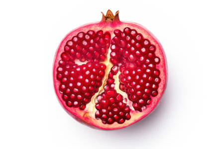 Pomegranate Half Isolated on White Background - Top View Flat Lay AI Generatedの素材