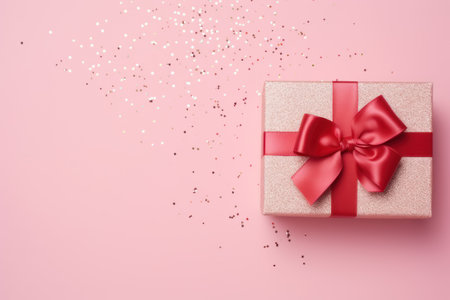 Present with Red Bow on Pink Background with Sparkles AI Generatedの素材