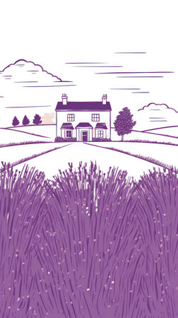 Cozy Bed and Breakfast amidst Lavender Fields AI Generatedの素材