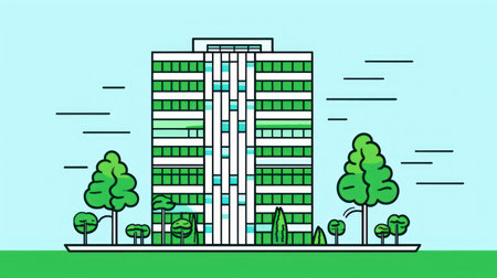 Minimalistic Art Drawing of a Modern Skyscraper with Green Terraces AI Generatedの素材