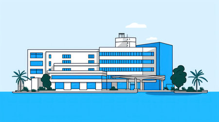 Minimalistic Art Drawing of a Modern Hospital AI Generatedの素材