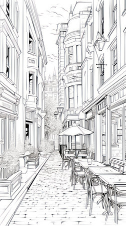 Inviting Cafe on a Bustling Street AI Generatedの素材