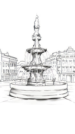 Exquisite Fountain in a Public Square AI Generatedの素材