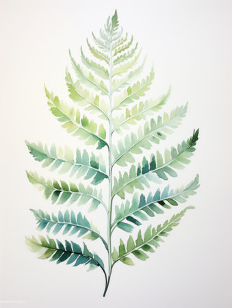 Artful Watercolor Fern Leaf Fronds: Detailed and Graceful AI Generatedの素材