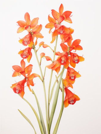 Watercolor Art of Habenaria Radiata on White Backdrop AI Generatedの素材