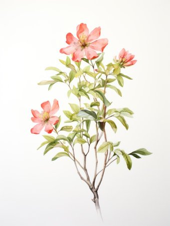 Watercolor Art of the Franklin Tree Flower on a White Backdrop AI Generatedの素材